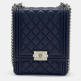 Navy Blue Leather North/South Boy Bag