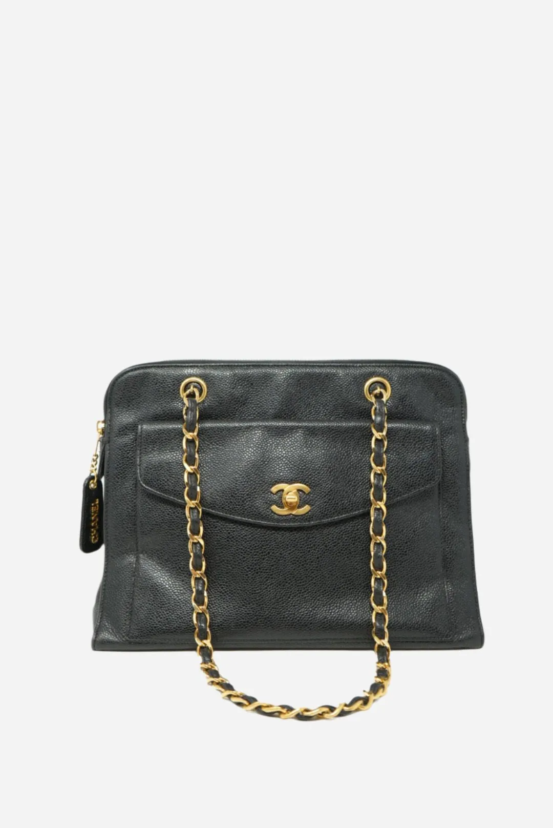 Pre-Owned Chanel Black Caviar Shoulder Bag zipper replaced