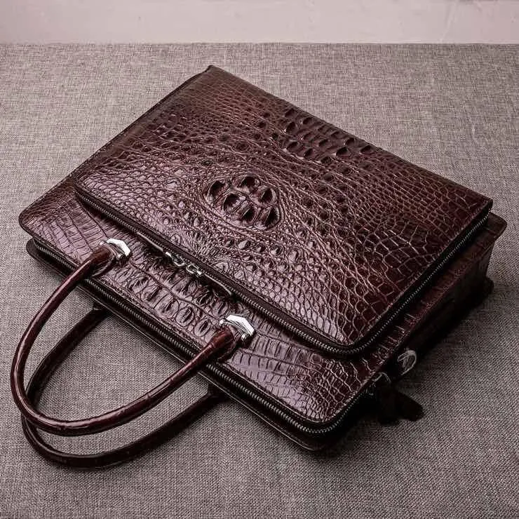 Preorder Mens Crocodile Leather Briefcase Laptop Computer Handbag Brown
