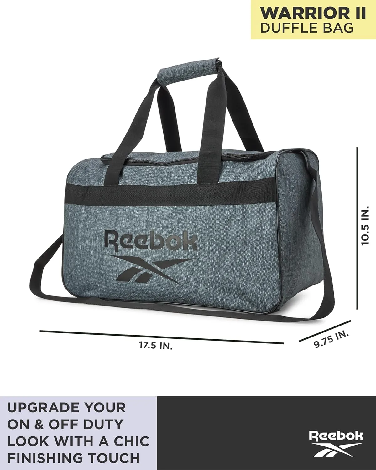Reebok Duffle Bag - Carry On Gym Bag for Workout and Travel Duffel Bags - Small Size Overnight Bags for Women and Men, Size Small, Warrior II Light Grey
