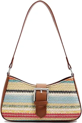 RTGGSEL Boho Summer Retro Women's Straw Rattan Beach Tote Bag Crossbody Shoulder Bags Hobo Underarm Handbag Straw Purse