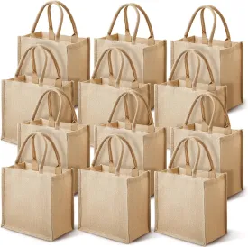 Saintrygo 12 Pcs Burlap Jute Tote Bags with Handle Reusable Blank Bridesmaid Gift Bags for Shopping Wedding DIY, 12x12x7.7In(Jute)