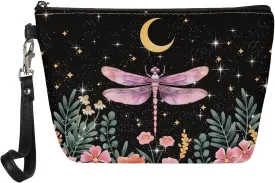 SEANATIVE Boho Dragonfly Flower Women Makeup Bag Lightweight Toiletry Make Up Bag Stylish Purse Leather Cosmetic Pouch with Zipper