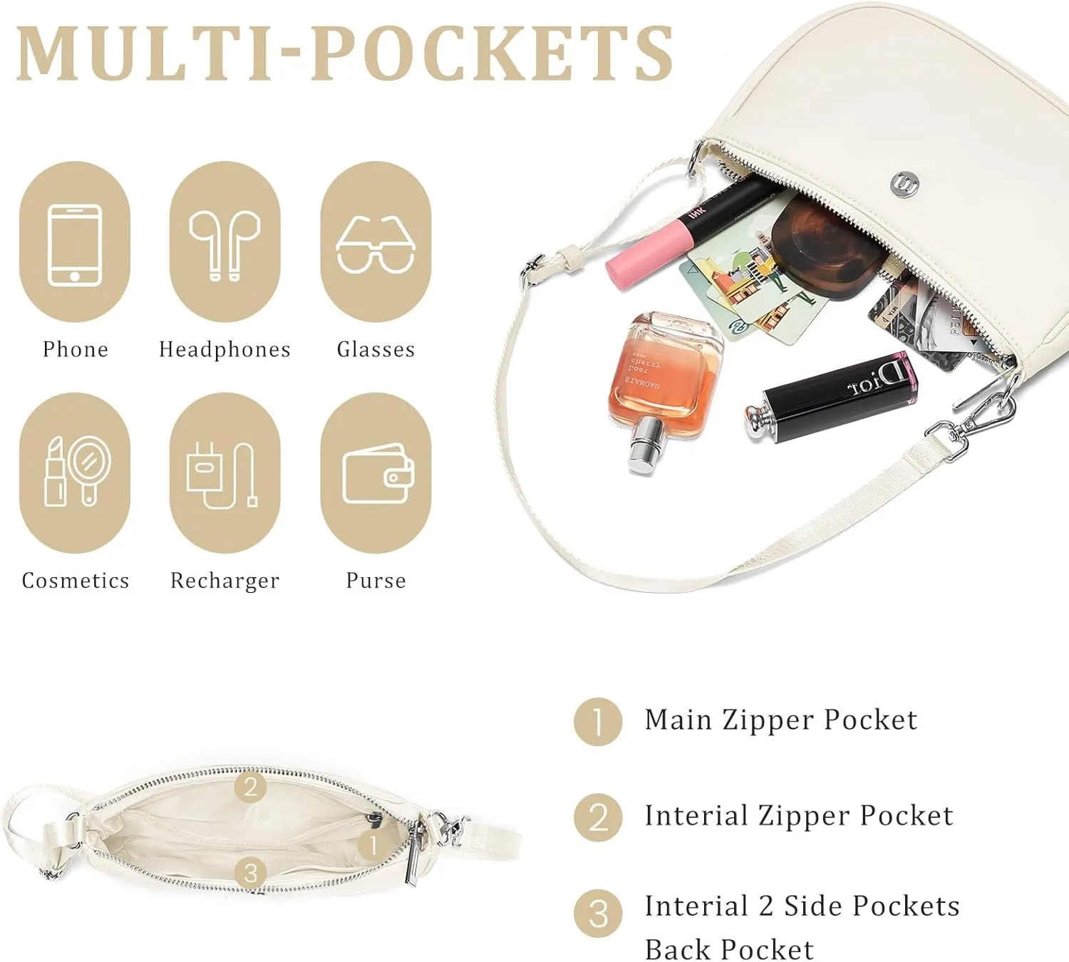 Shoulder Bag for Women Handbags with Adjustable Strap Underarm Purse Mini Clutch Purses Trendy Crescent Bags