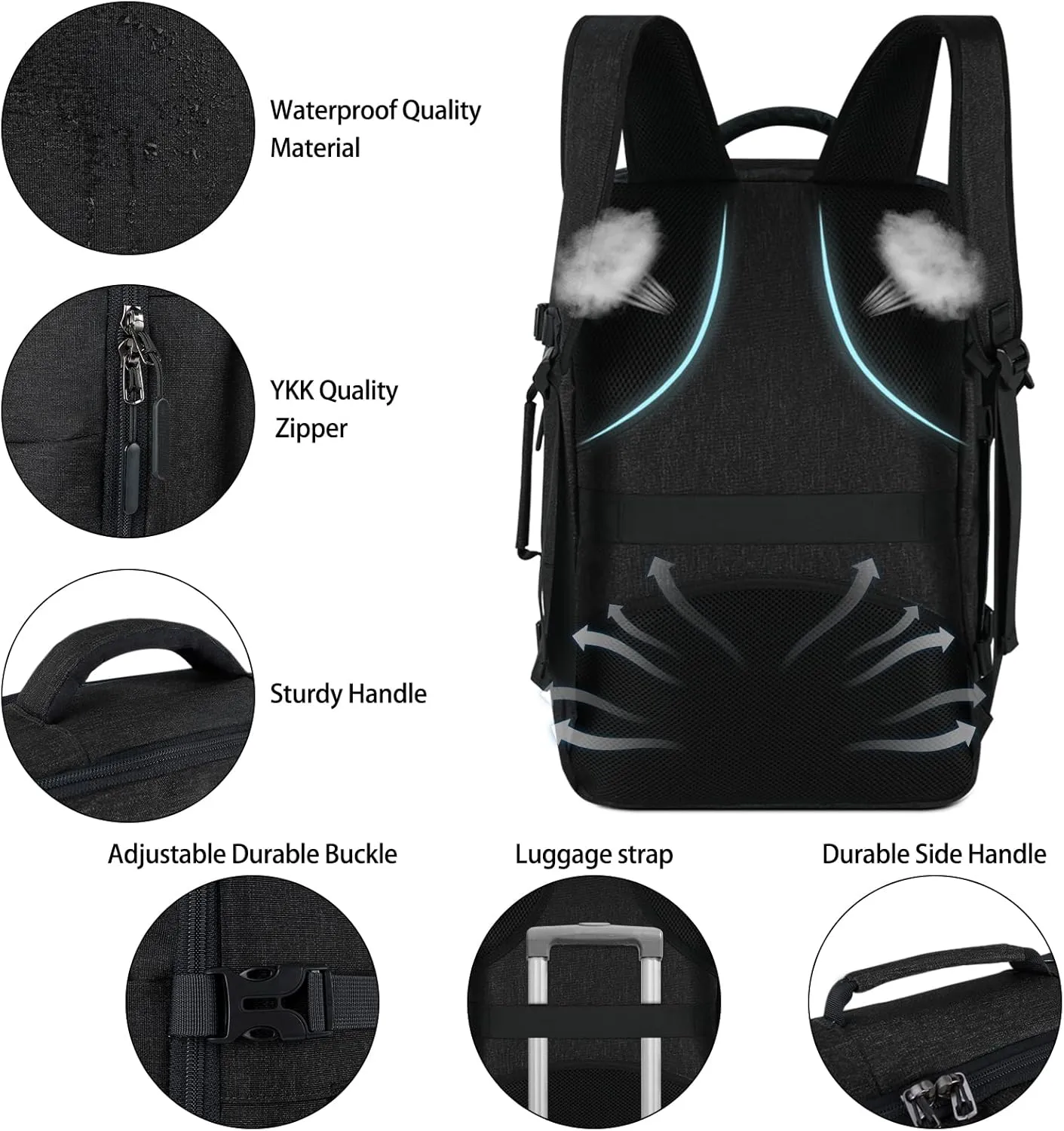Travel Backpack for Men Women 17 Inch Flight Approved Carry on Backpack Waterproof Large 40L Luggage Daypack Business College Weekender Overnight Laptop Backpack with 3 Packing Cubes, Black
