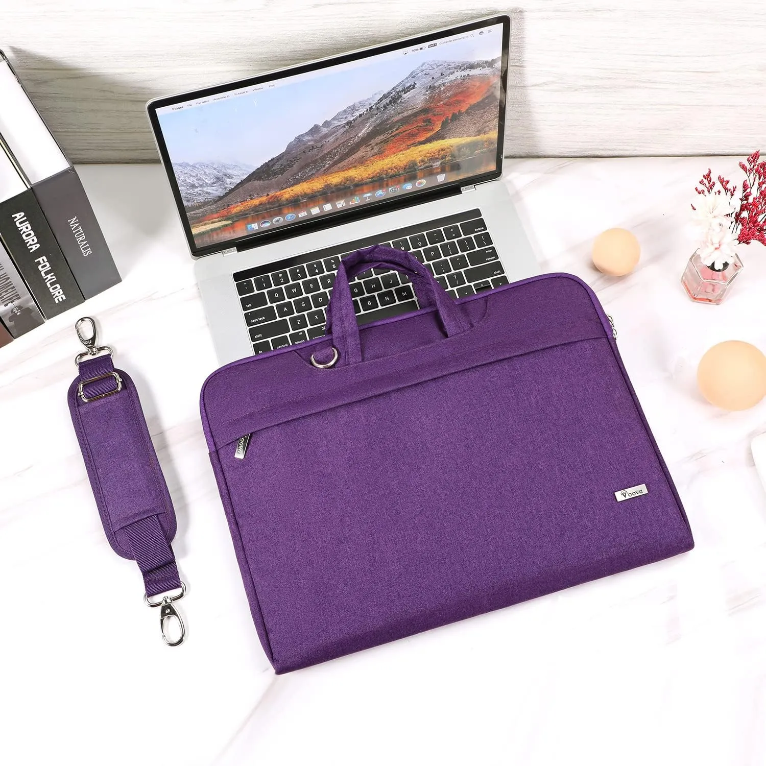 V Voova Laptop Bag 13-14 inch with Shoulder Strap & Handle, Waterproof Laptop Case Sleeve Compatible with 13-14 MacBook Air/MacBook Pro, Slim Briefcase Computer Cover for Men Women, Purple