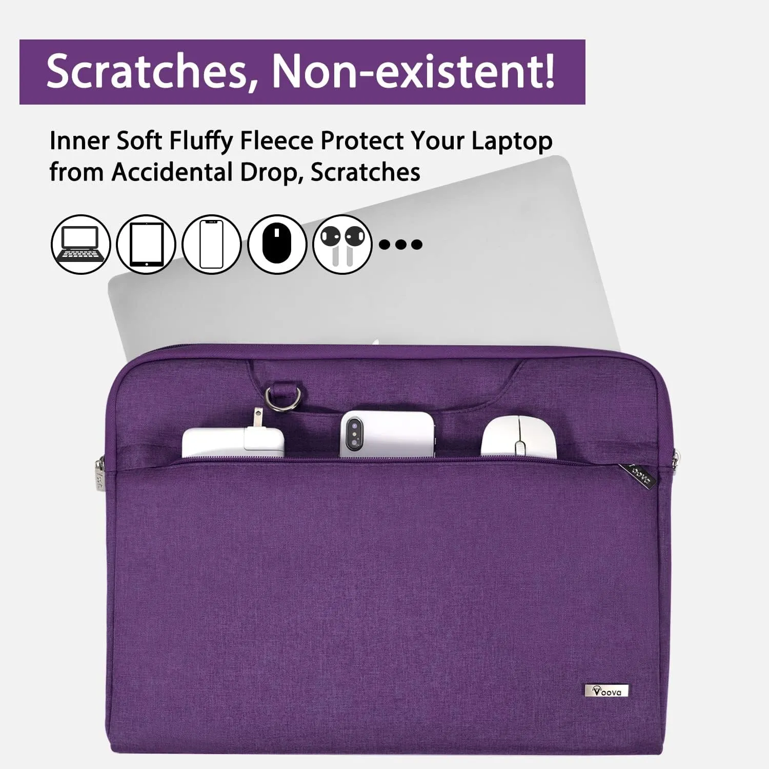 V Voova Laptop Bag 13-14 inch with Shoulder Strap & Handle, Waterproof Laptop Case Sleeve Compatible with 13-14 MacBook Air/MacBook Pro, Slim Briefcase Computer Cover for Men Women, Purple