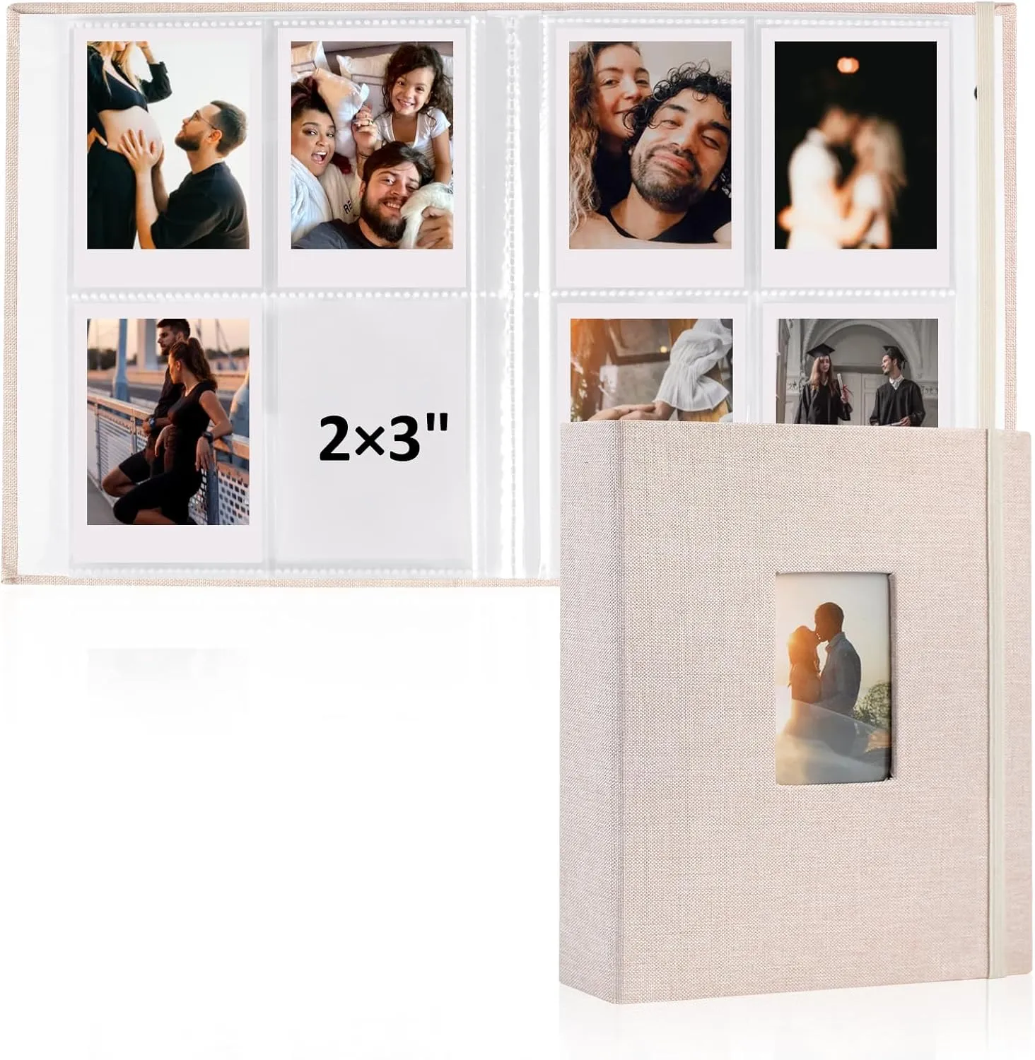 vivinin 2PCS Polaroid Photo Album, 2x3 Inch Pockets Mini Photo Album for 104 Pockets Hold 208 Pictures, Linen Hardcover Polaroid Album Book for Photos Family Anniversaries Baby Vacations (Off-white)