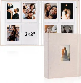 vivinin 2PCS Polaroid Photo Album, 2x3 Inch Pockets Mini Photo Album for 104 Pockets Hold 208 Pictures, Linen Hardcover Polaroid Album Book for Photos Family Anniversaries Baby Vacations (Off-white)