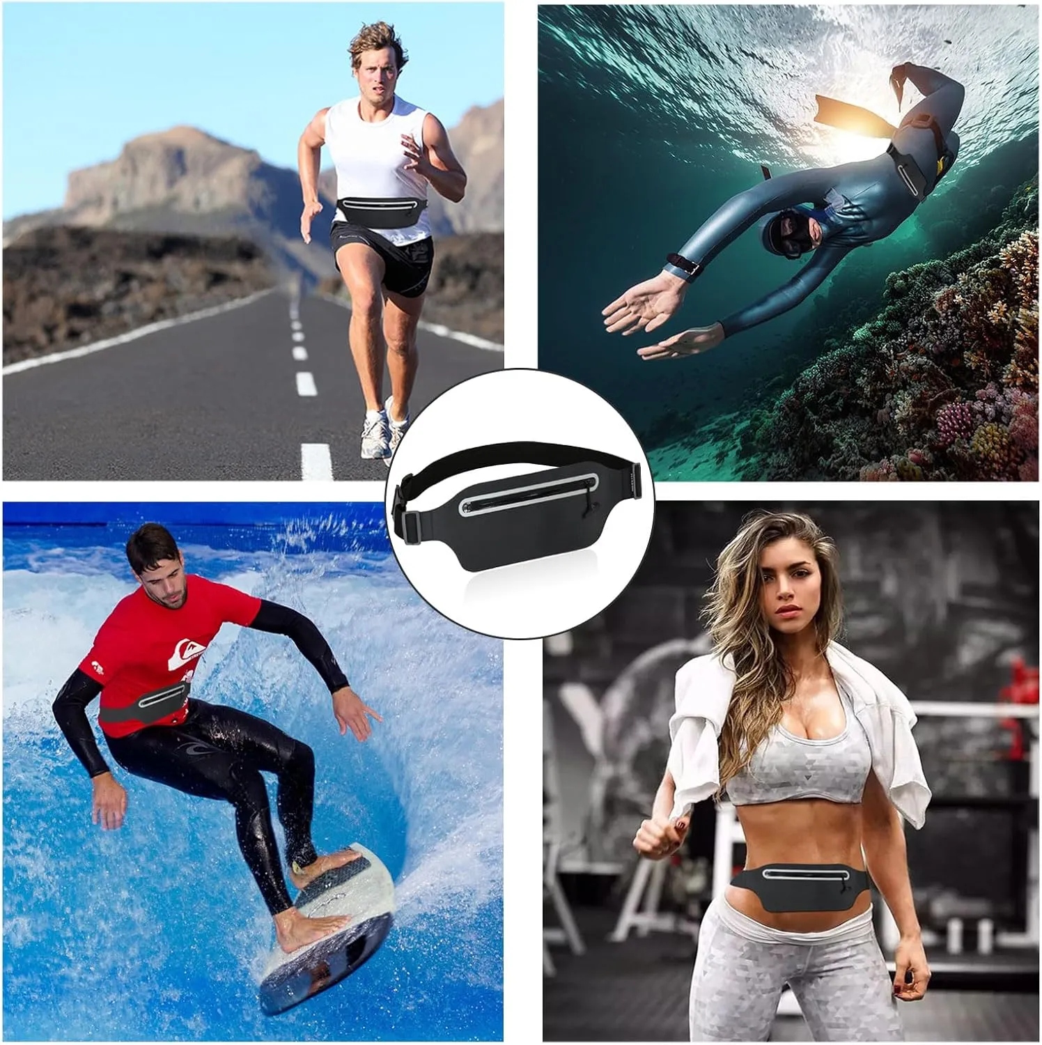 Waterproof Fanny Pack Women Kids,Slim Running Belt Bag for Men Waist Bag,Hiking Waist Pack for Swimming,Kayaking,Beach,Water Sports,GYM,Hydration,Walking,Jogging,Runner Cell Phone Pouch Black