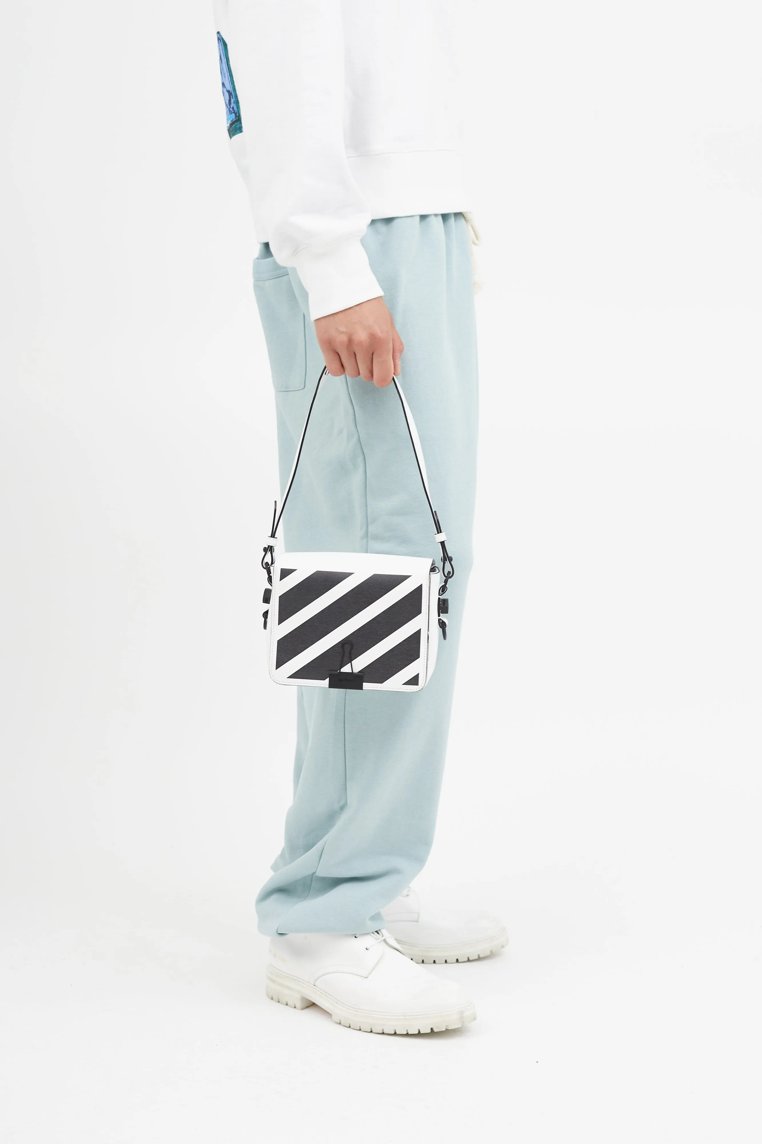 White Diagonal Binder Clip Bag
