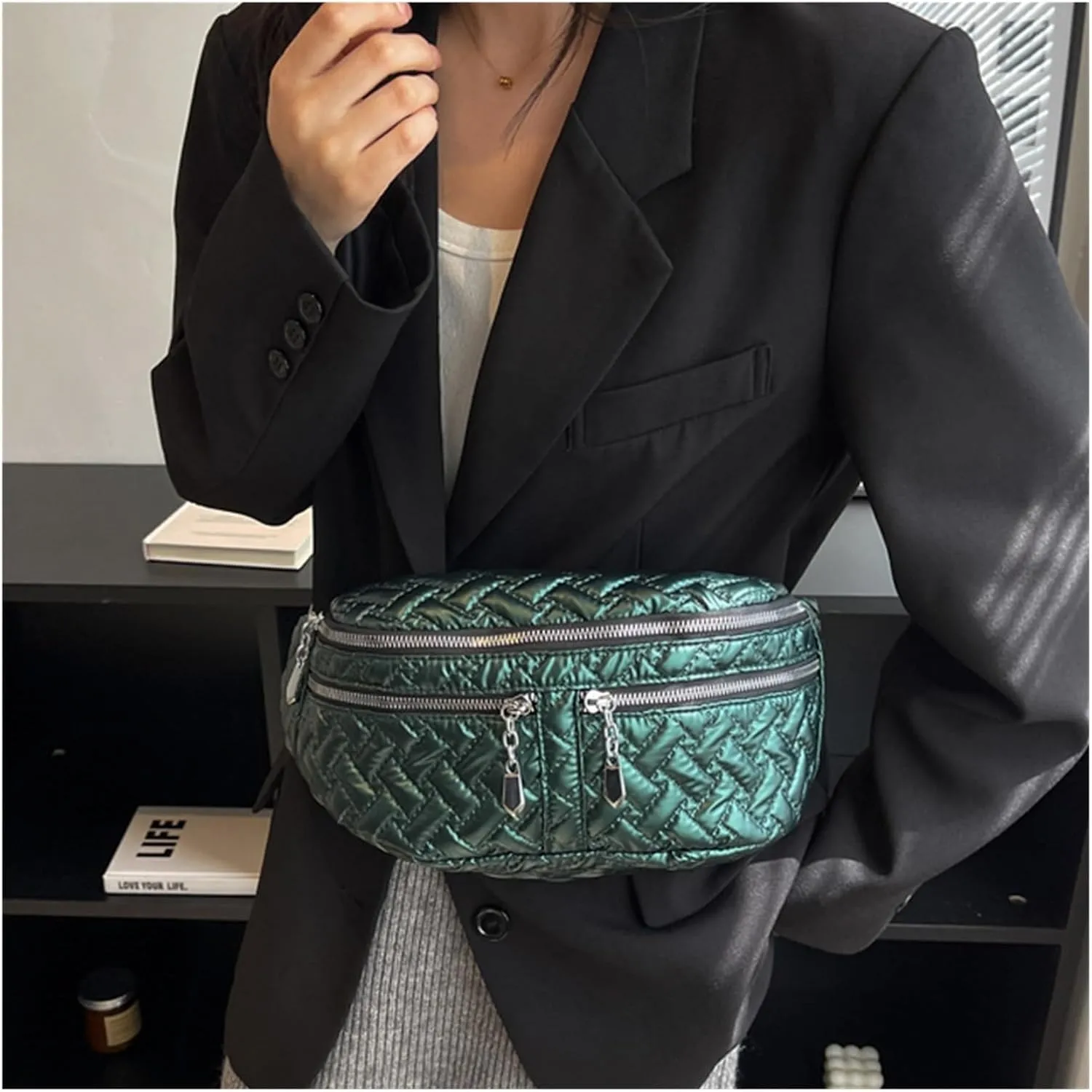 Winter Down Waist Bag Fashion Lady Fanny Pack and Phone Pack Female Belt Bags Crossbody Chest Bag (Color : Champagne Color, Size : 1)