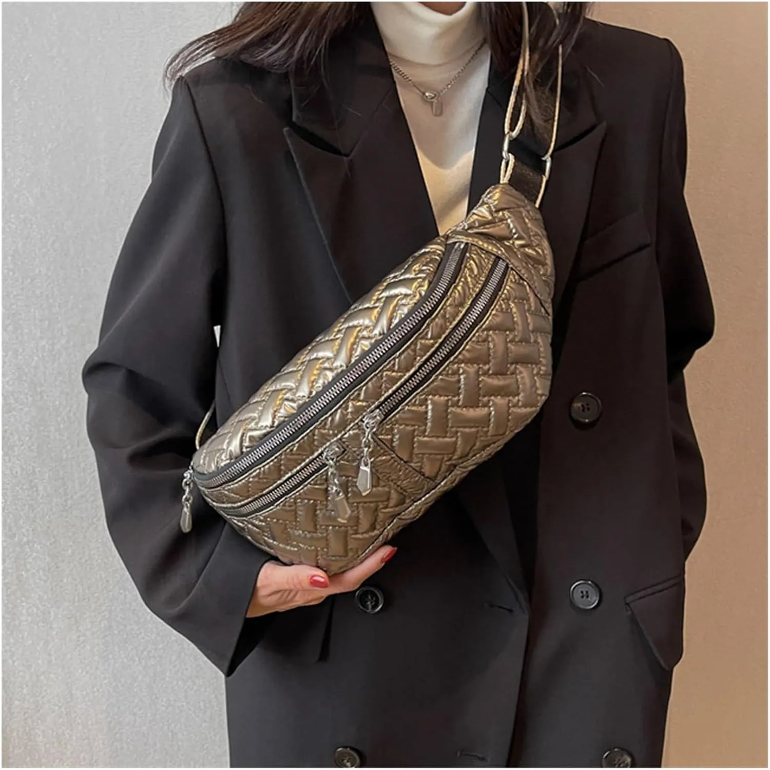 Winter Down Waist Bag Fashion Lady Fanny Pack and Phone Pack Female Belt Bags Crossbody Chest Bag (Color : Champagne Color, Size : 1)