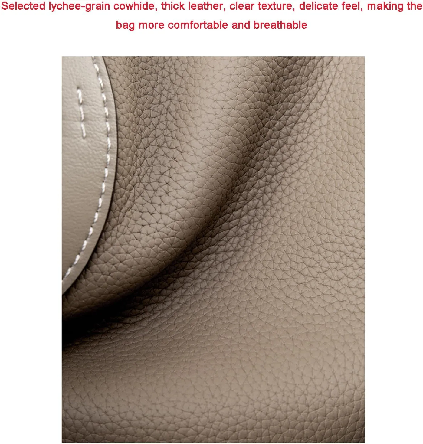 Women's Genuine Leather Bucket Bag Pig Nose Lychee Pattern Vegetable Basket Solid Color Tote Bag Trendy Handbag,Gray brown,19 * 12 * 20cm