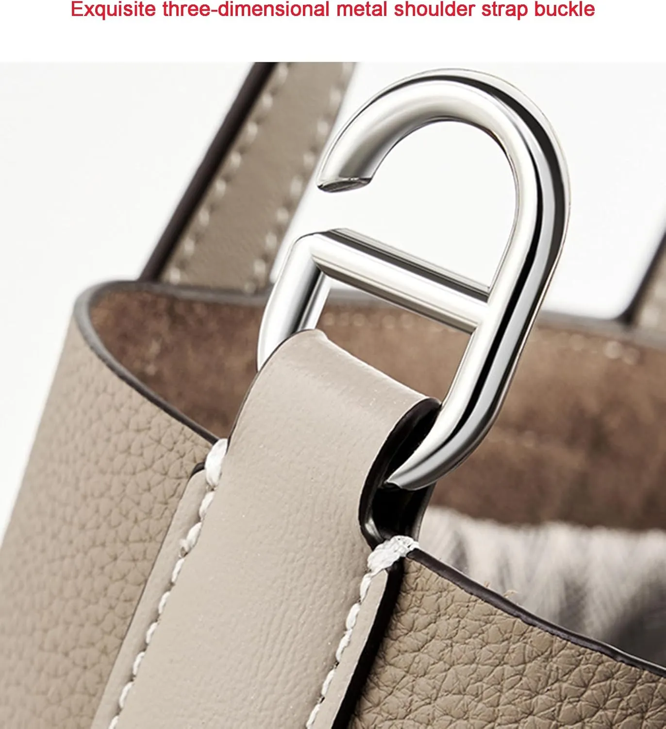 Women's Genuine Leather Bucket Bag Pig Nose Lychee Pattern Vegetable Basket Solid Color Tote Bag Trendy Handbag,Gray brown,19 * 12 * 20cm