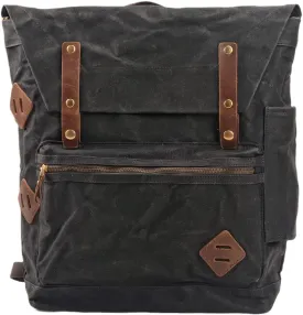 WUDON Leather Laptop Backpack for Men - Vintage Waxed Canvas Shoulder Rucksack for School Flight Hiking