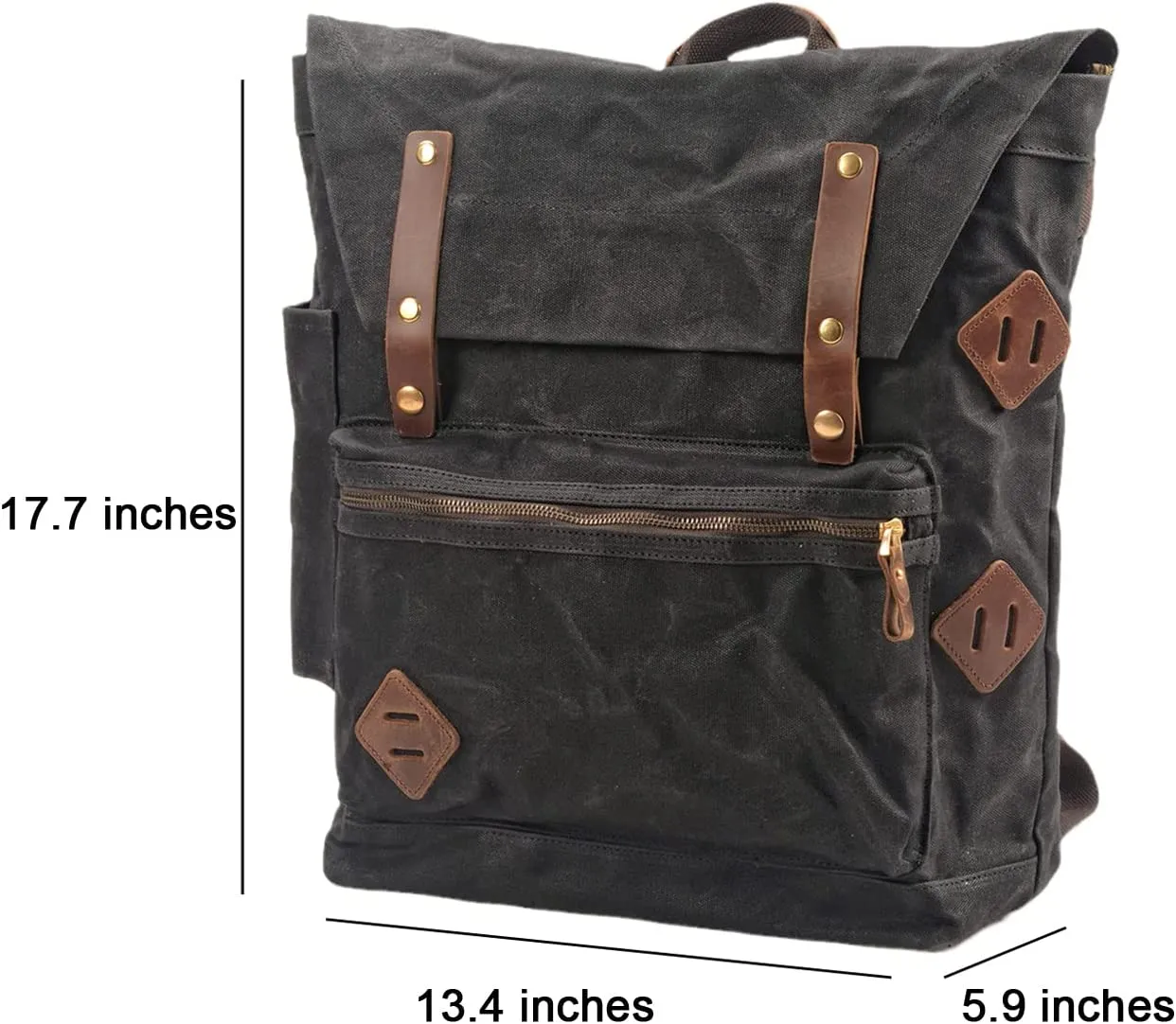 WUDON Leather Laptop Backpack for Men - Vintage Waxed Canvas Shoulder Rucksack for School Flight Hiking