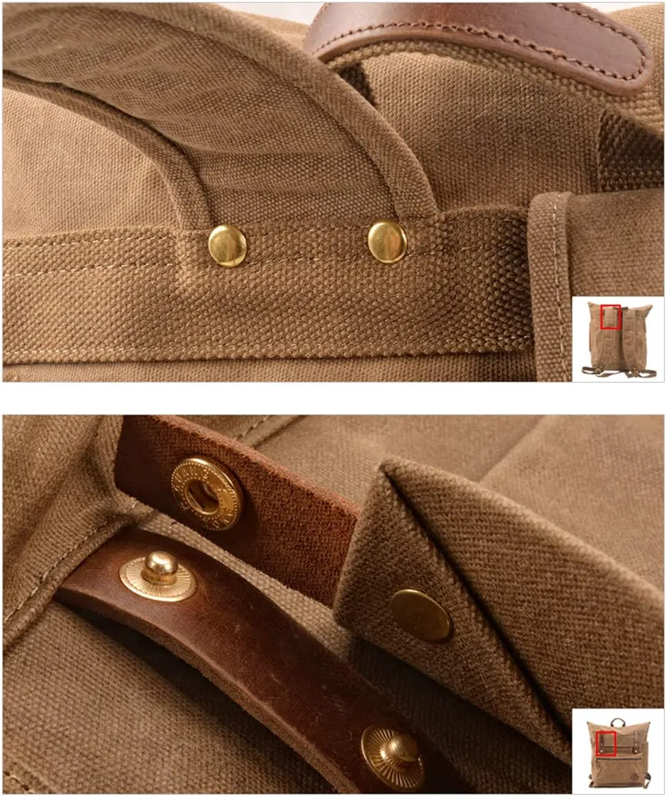WUDON Leather Laptop Backpack for Men - Vintage Waxed Canvas Shoulder Rucksack for School Flight Hiking