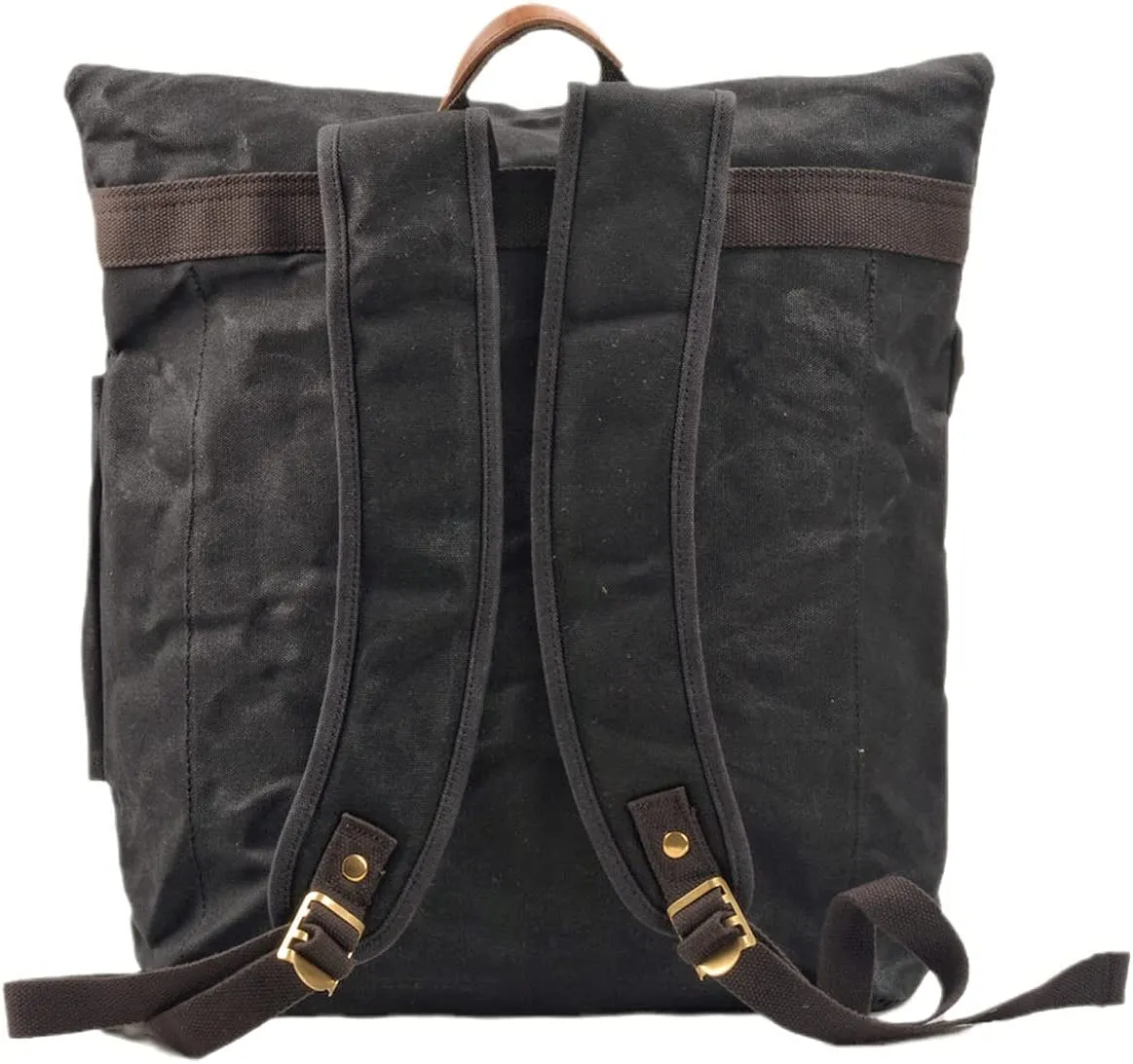 WUDON Leather Laptop Backpack for Men - Vintage Waxed Canvas Shoulder Rucksack for School Flight Hiking